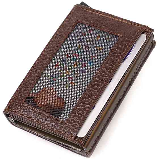 Чоловічий картхолдер у три складання з автоматичним механізмом з натуральної шкіри флотар CANPELLINI 21934 Коричневий Київ