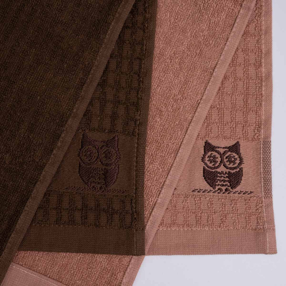 Набор кухонных махровых полотенец 2шт GM Textile 30x50см, 30x50см Совы 400г/м2 (Бежевый/Коричневый) Сумы - изображение 7