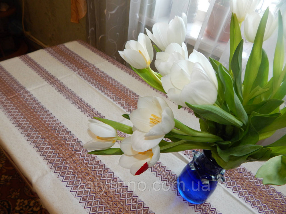 Кавова вишита скатертина льон Київ - фото 1
