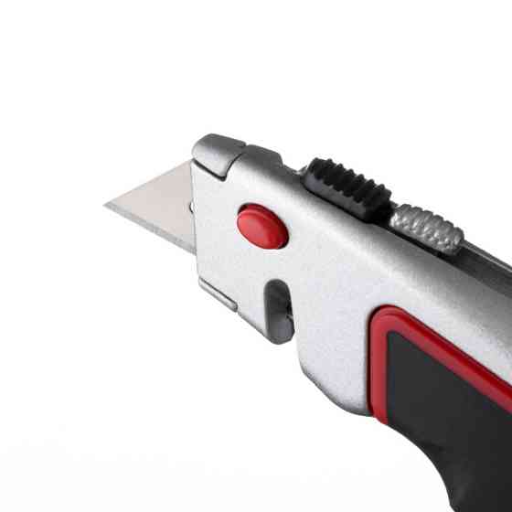 Ніж трапецієподібний, 60×19 мм, з висувним лезом, металевий корпус, прогумована рукоятка INTERTOOL HT-0516 Киев