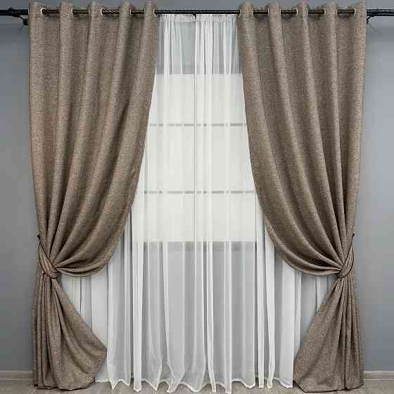 Комплект штор на люверсах VR-Textil Лен ELEMENTA № 1864ш Серо-коричневый 150х270см 2 шт (37-0277) Киев