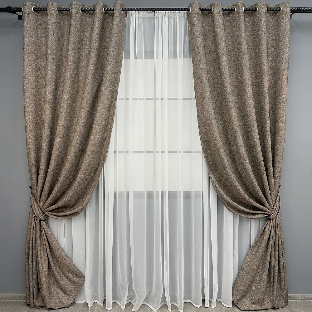 Комплект штор на люверсах VR-Textil Лен ELEMENTA № 1864ш Серо-коричневый 150х270см 2 шт (37-0277) Киев - изображение 2