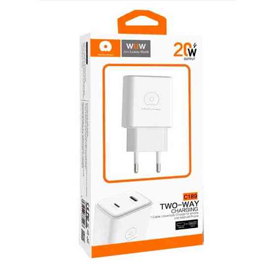 Мережевий зарядний пристрій WUW-C189 PD 20W Charger USB C + USB C white Одеса