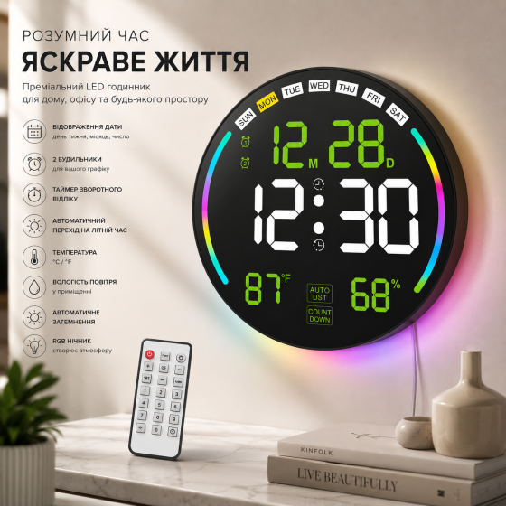 Крупные настенные цифровые часы Pytha Sight 26см
