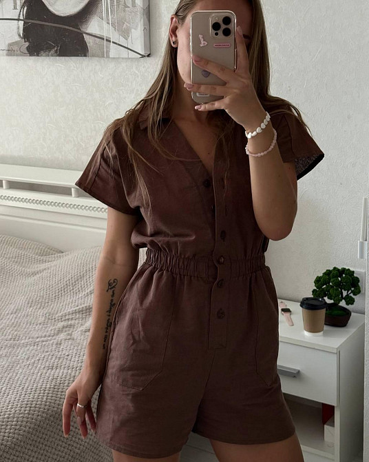 Жіночий літній базовий комбінезон на гудзиках льон Одеса - фото 4