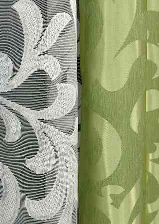 Комплект штор VR-Textil Жакард Вензель 150х270 2шт і Тюль 500х270 297ш-1147т Салатовий з білим 71-095/4 Київ