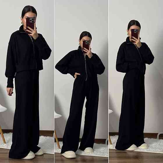 Женский теплый базовый костюм двойка: кофта и штаны турецкая ангора Черный, 46/48 Одесса