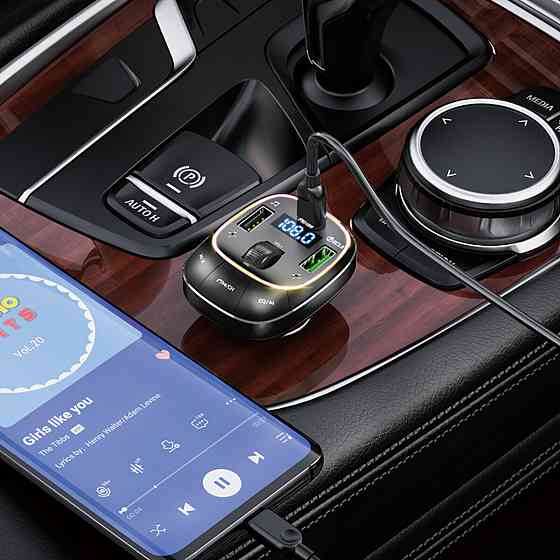 Автомобільний зарядний пристрій HOCO E76 Pole PD45W+QC3.0 car BT FM transmitter Obsidian Black Киев