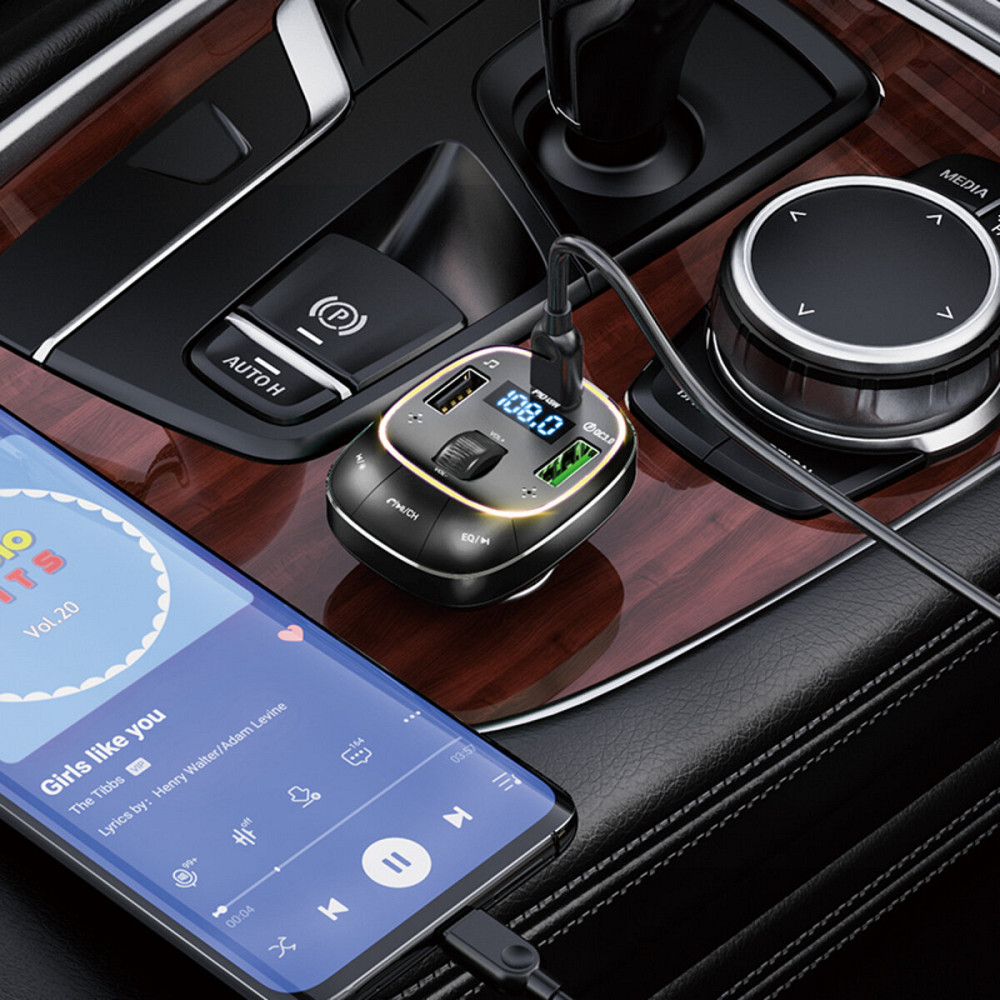 Автомобільний зарядний пристрій HOCO E76 Pole PD45W+QC3.0 car BT FM transmitter Obsidian Black Київ - фото 5