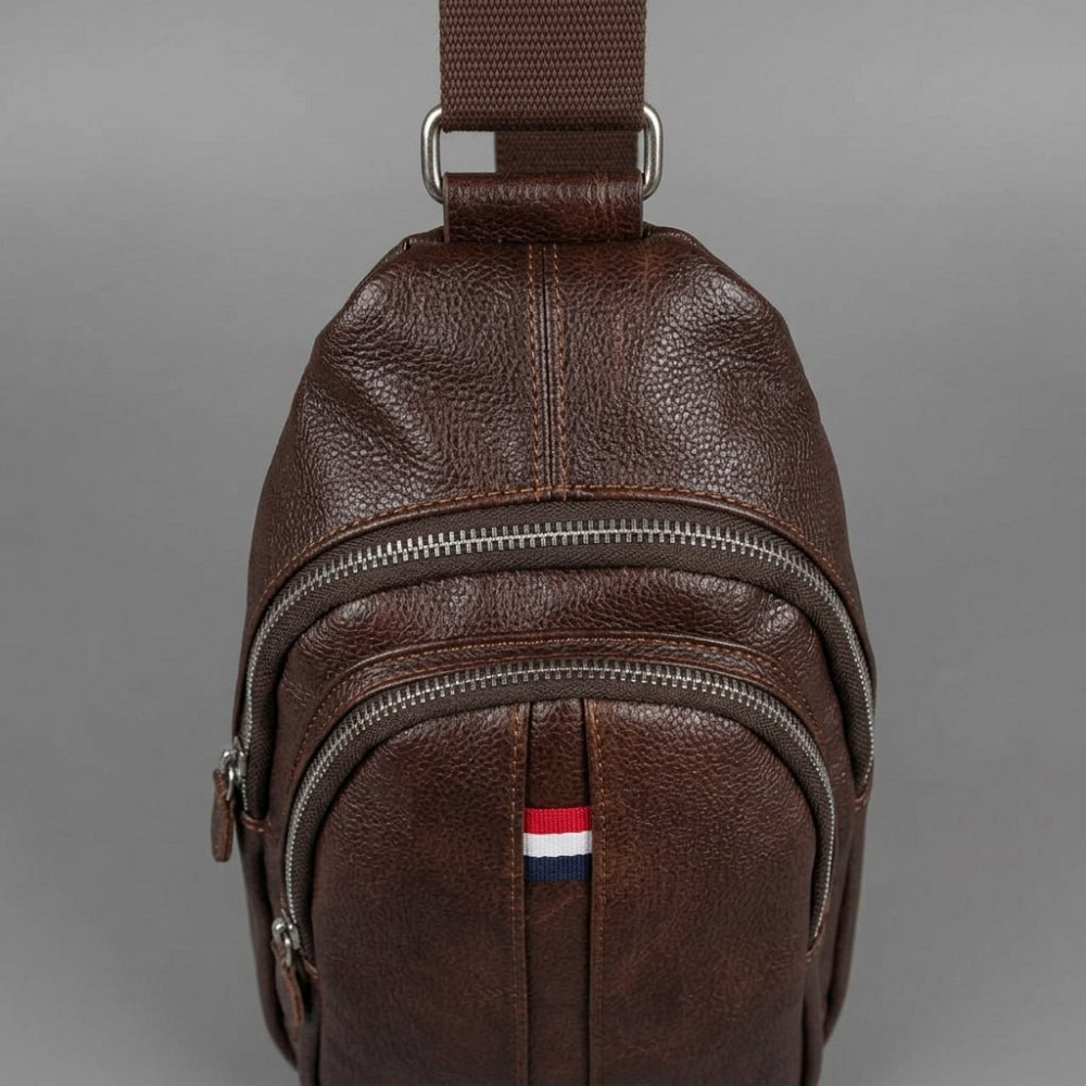 Коричневая мужская сумка на грудь (слинг) Leather Collection (696) Киев - изображение 5