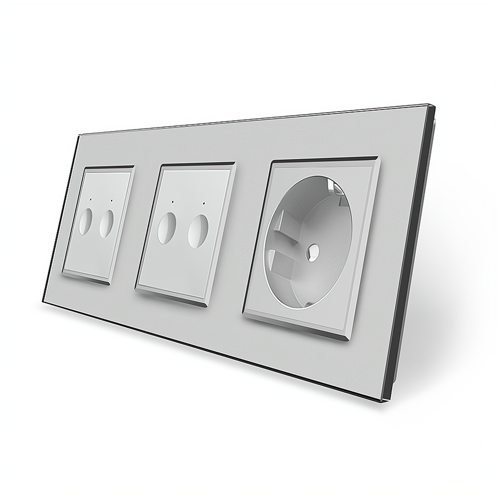 LIVOLO Сенсорний прохідний/перехресний вимикач Sense 4 сенсора (2-2) 1 розетка Livolo сірий скл Коломия - фото 8