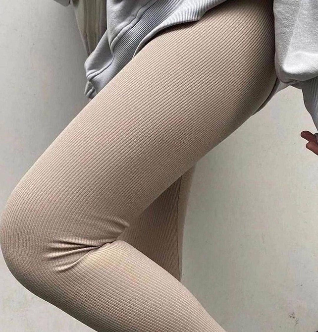 Женские базовые лосины с высокой посадкой рубчик Беж, 50/52 Одесса - изображение 3