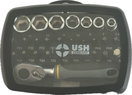 Набор насадок и головок USH: с держателем и трещоткой, PH-PZ-T-HEX-, головки М5-13, 28 эл Одесса