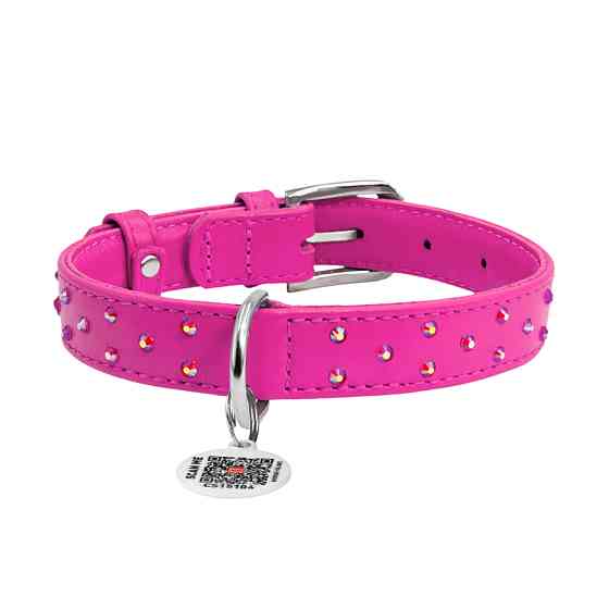 Нашийник для собак шкіряний WAUDOG Glamour з QR паспортом, з клейовими стразами, Ш 20 мм, Дов 3 Коломия