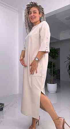 Женское стильное батальное платье трикотаж двунитка. Беж, 60/64 Одесса