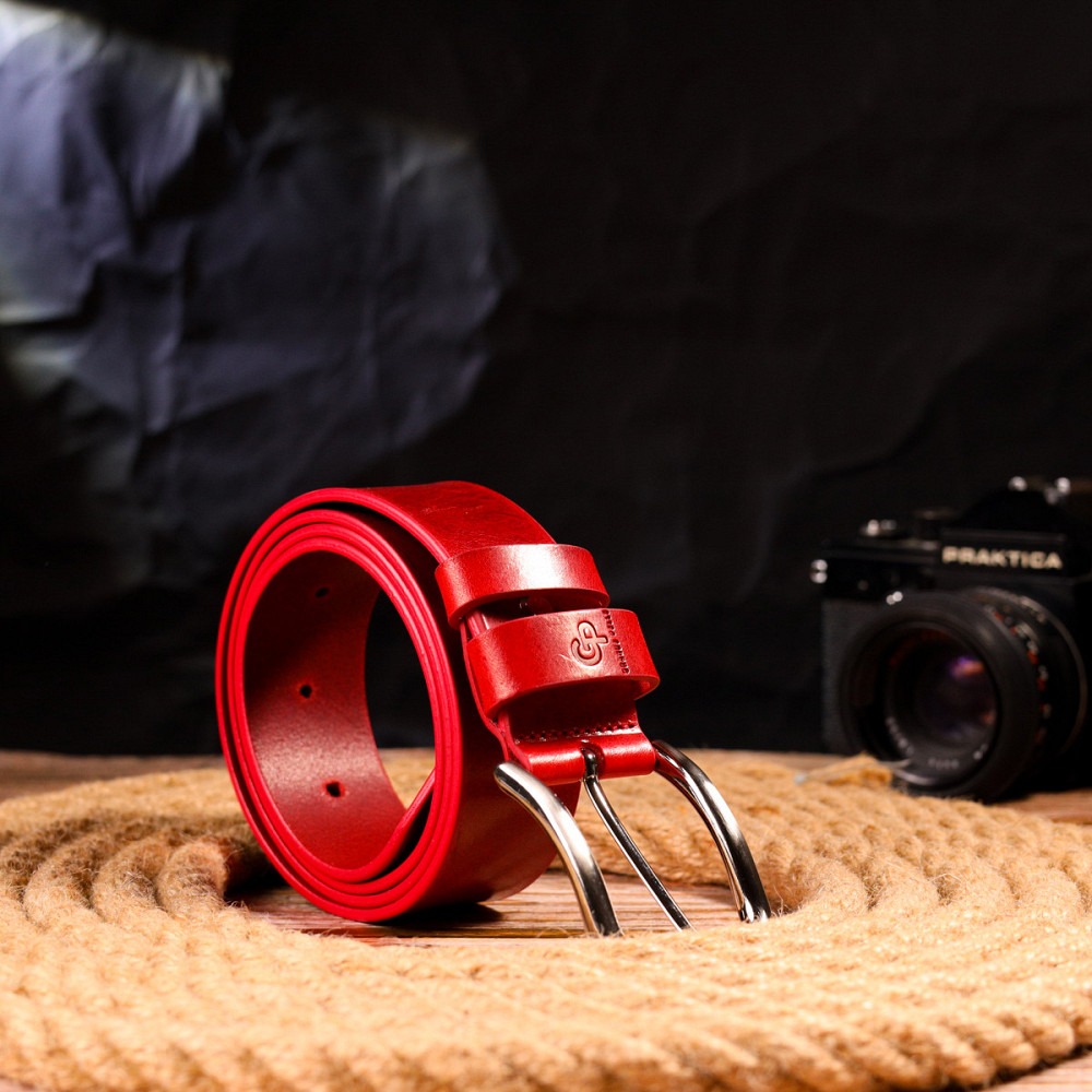 Яркий женский ремень из натуральной кожи Grande Pelle 21475 Красный Киев - изображение 6