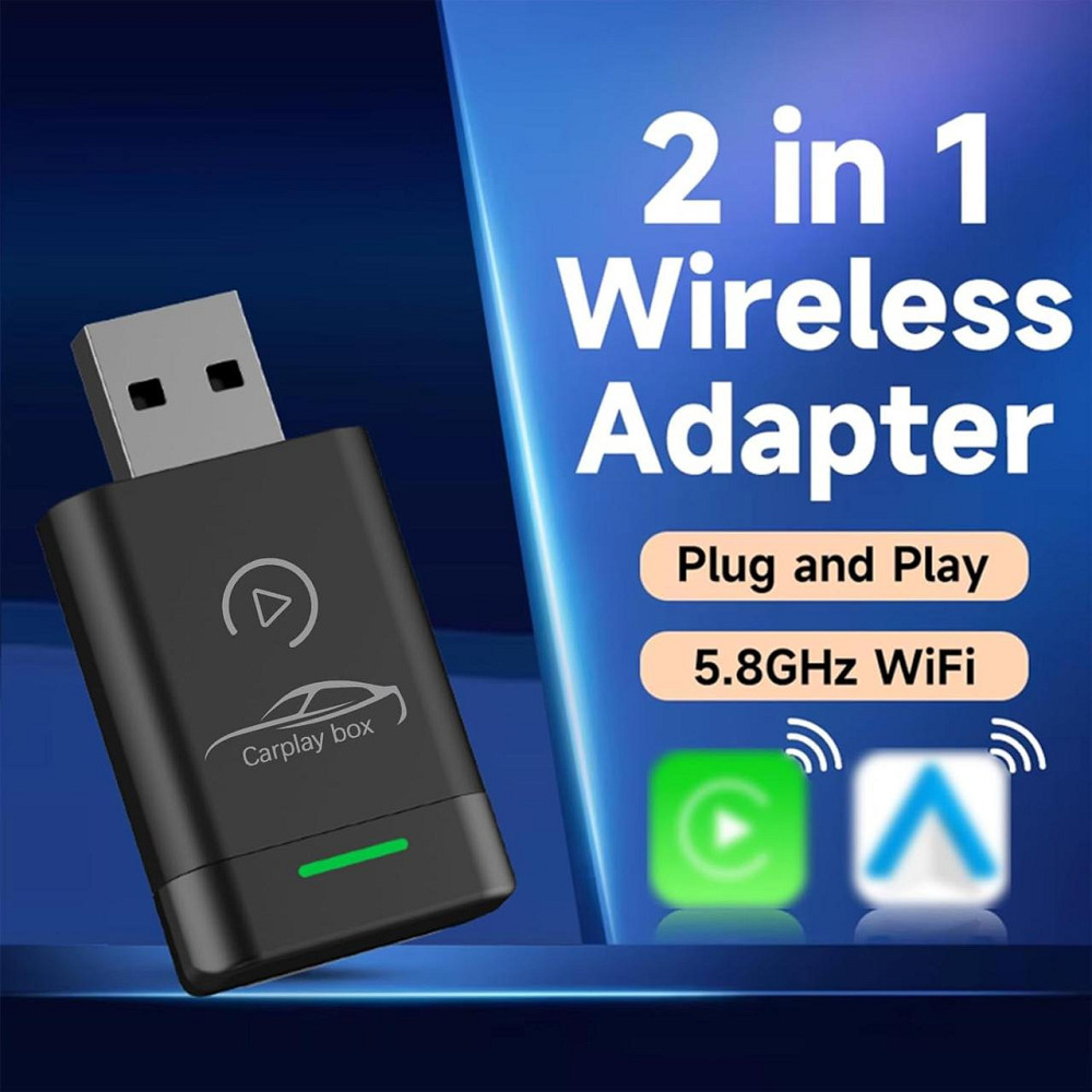 Бездротовий адаптер 2в1 CarPlay та Android Auto для iPhone iOS 10+ та Android 11+, Plug and Play, перетворювач дротового Карплей Київ - фото 2