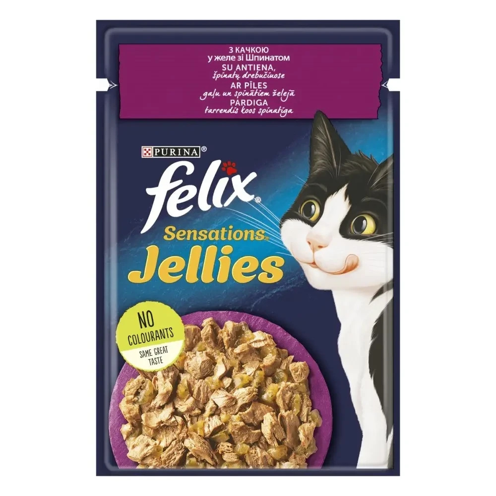 Влажный корм FELIX Sensations Jellies для взрослых кошек, кусочки в желе, с уткой и шпинатом, 85 г Киев - изображение 1