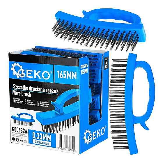 Ручна щітка дротяна "GeKo" 165 мм зі сталевих дротиків з пластиковою ручкою Стрый
