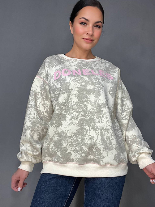 Свитшот женский Joy one 1732 удлиненный оверсайз вареный тай-дай с надписью DONELES one size, молочний, one size Киев - изображение 1