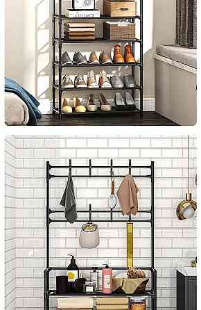 Полочка с вешаком для прихожей 25х60х150, Органайзер для обуви и одежды с 6 полками, Черного цвета Каменец-Подольский