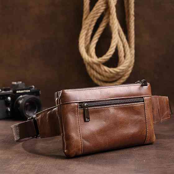 Кожаная сумка на пояс унисекс Коричневый (Vintage) Киев