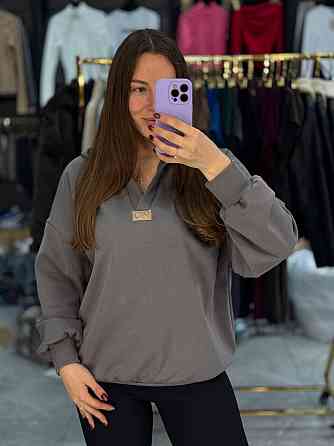 Женское теплое худи с вырезом коттоновый трикотаж на меху Серый, 46/48 Одесса