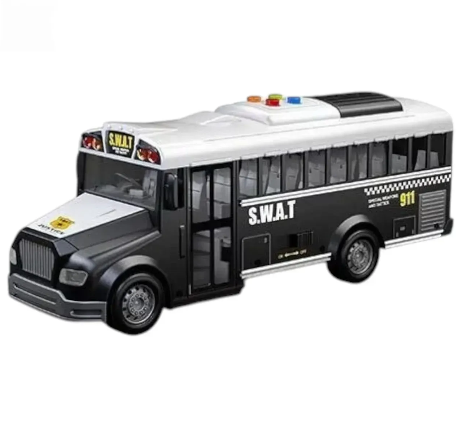 Автобус Поліція звук підсвічування масштаб 1:16 інерція гумові колеса Чорний (JS 125 A) Чернигов - изображение 1