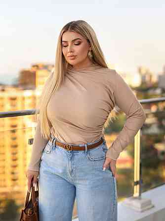 Базовий жіночий лонгслів з драпіруванням "Sweet" | Батал Бежевий, 54-56 Київ