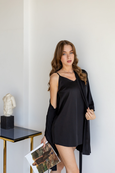 Халат с ночной рубашкой Черный 50/52 Харьков - изображение 2