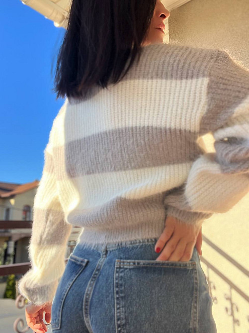 Светр жіночий A-N 2157 широка смуга короткий пухнастий ангора, сірий, 42-46 Київ - фото 13