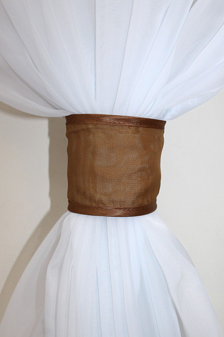 Кухонная занавеска VR-Textil № 114к ламбрекен и тюль белый с коричневым и золотистым 280х170 см (52-0556) Киев - изображение 3