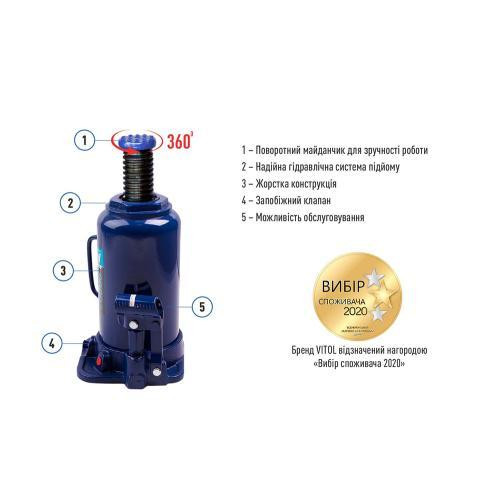 Гидравлический телескопический домкрат 20 тонн, диапазон 242-452 мм, вес 10,35 кг (DB-20002/T92004) Харьков - изображение 3