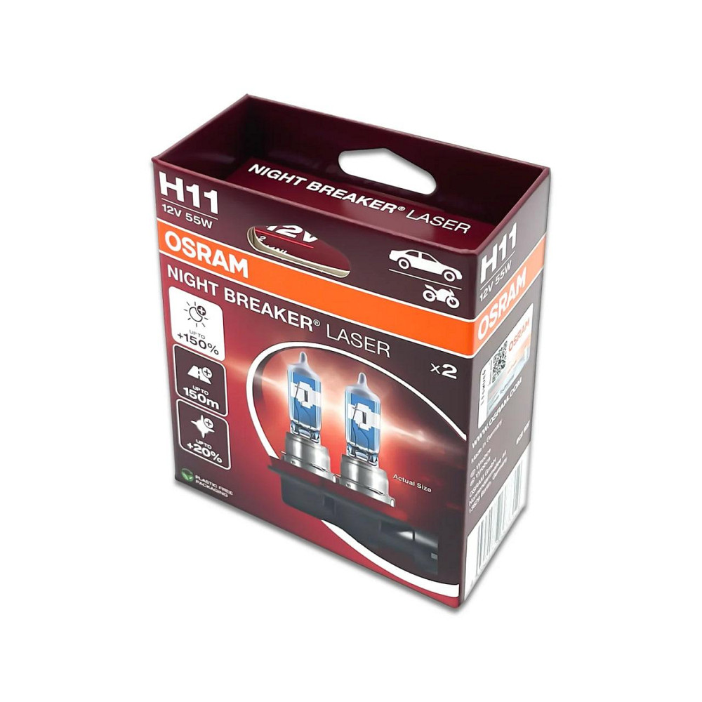 Комплект галогенових ламп OSRAM H11 64211NL-2HB Night Breaker LASER NG +150% 55W 12V PGJ19-2 (2 шт) Харків - фото 7