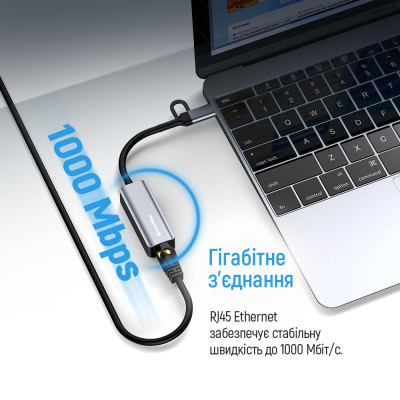 Адаптер USB-C + USB A to RJ45 Ethernet 1000Mbps ColorWay (CW-AD-CRG) Винница - изображение 3