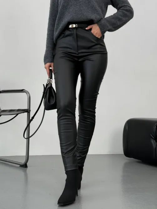 Стильные утеплённые флисовые кожаные брюки с карманами Харьков - изображение 7