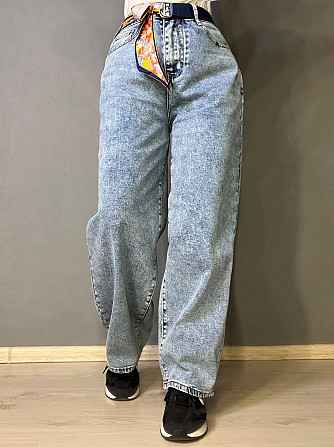 Джинси жіночі Moss 817 baggy mom jeans висока талія вільні банани стрейчеві ремінь-хустинка блакитні Одеса - фото 8
