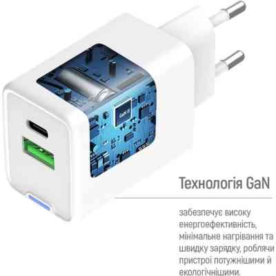 Зарядное устройство ColorWay GaN Mini 30W PD Port PPS USB (Type-C PD + USB QC4.0) white (CW-CHS053PD-WT) Винница