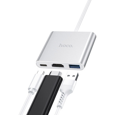 Концентратор HOCO USB-C to USB3.0+HDMI+PD HB14 Silver (6931474725790) Винница - изображение 7