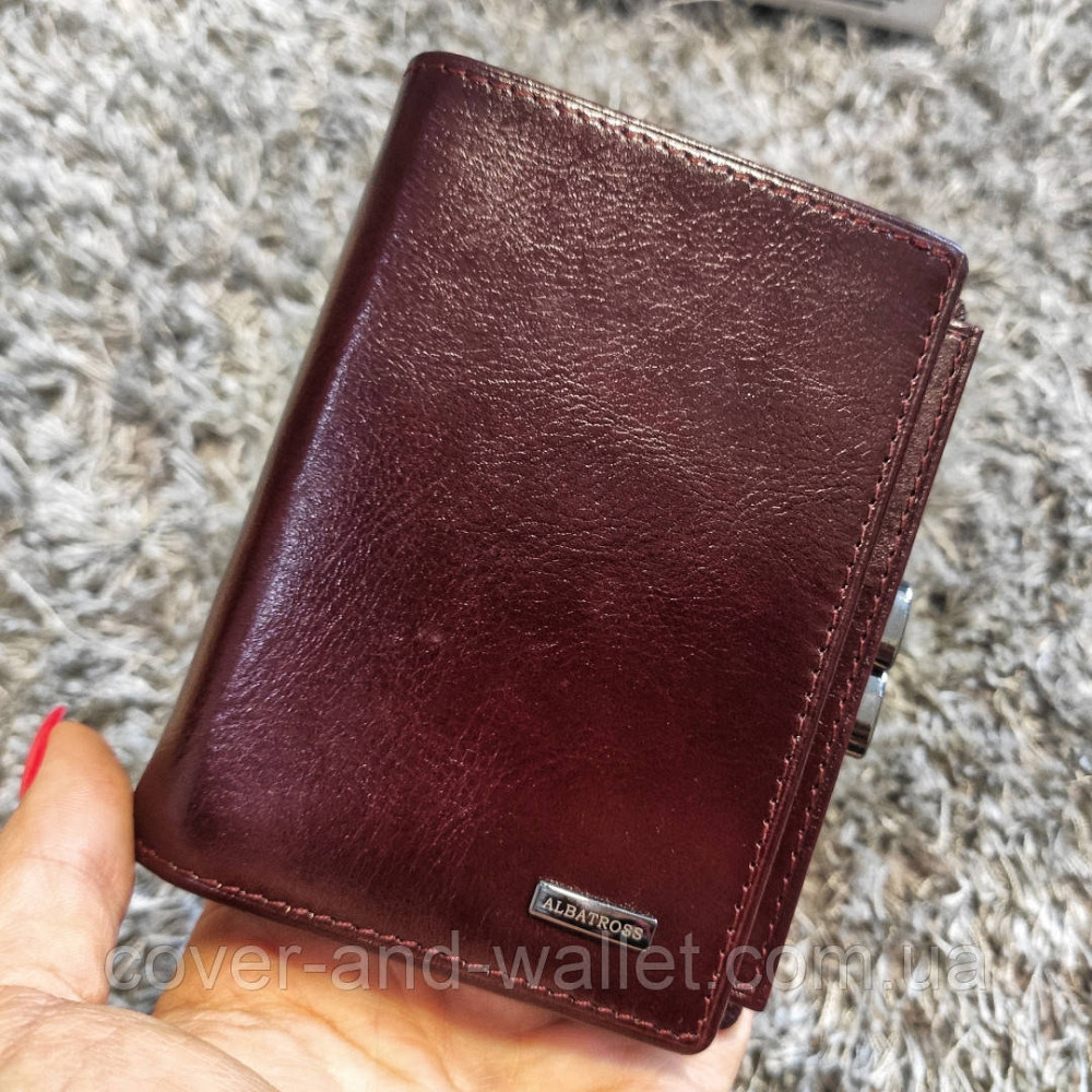 Жіночий гаманець з гладкої шкіри без застібки бордового кольору Albatross Київ - фото 1