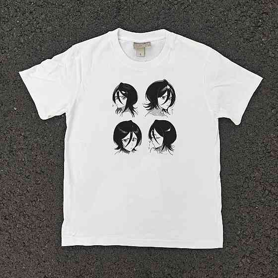 Футболка чоловіча з принтом аніме Бліч Рукіа Кукхікі Вхіте манга оверсайз (S/M/L) Черний Дніпро