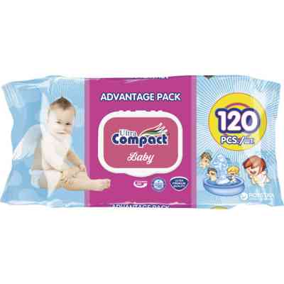 Дитячі вологі серветки Ultra Compact Angels Baby 120 шт. з клапаном (8697420532789) Вінниця