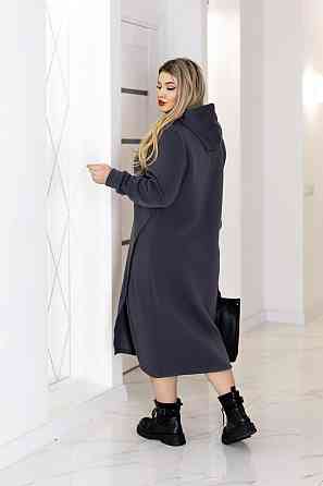 Тепла трикотажна сукня міді з капюшоном "Era" | Норма і батал Графіт, 46-48 Київ
