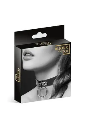 Чокер з кільцем для повідця Bijoux Pour Toi - FETISH Black, екошкіра Львів