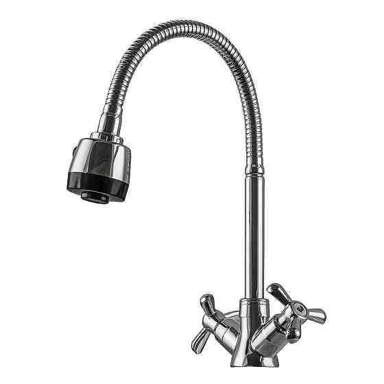 Змішувач для кухні DOMINO DK-H1-2N-103MA Chrom хрест кераміка,с гофровиливом (000017654) Київ