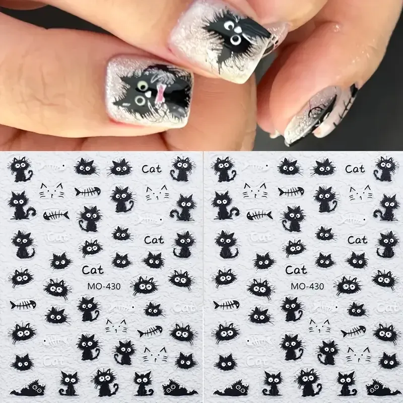 3D наклейки для ногтей «Котики» – чёрные, лист 9,2×7,3 см Киев - изображение 2
