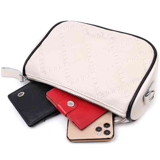 Женская сумка кросс-боди полукруглого формата из натуральной кожи Белая (Vintage) Киев