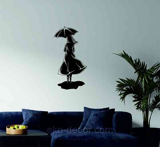 Декоративное настенное Панно «Девушка с зонтом», Декор на стену 70*36 см, Черный Киев