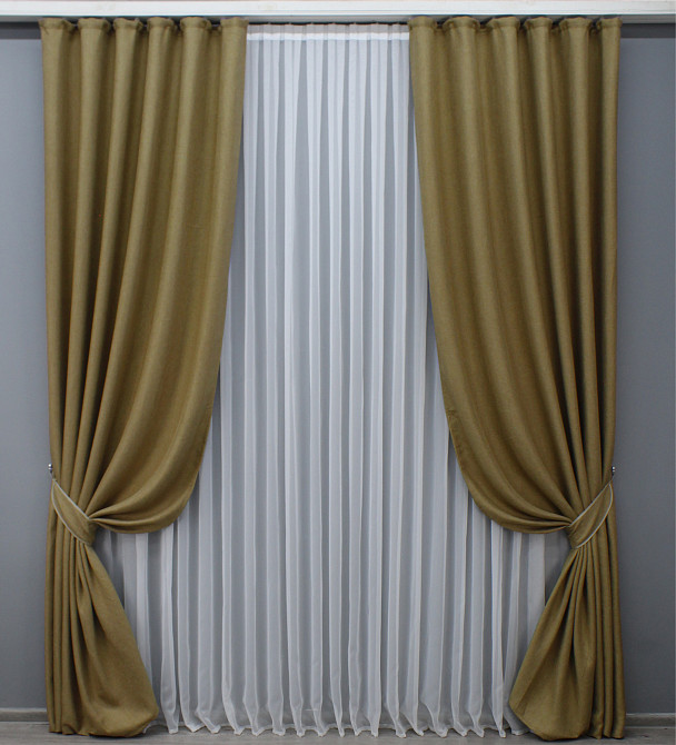 Комплект готовых штор VR-Textil Лен рогожка № 1447ш Бежевый 150х270 см 2 шт (33-0301) Киев - изображение 2