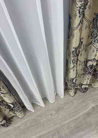 Шторна тканина парча колір бежевий з синім 1776ш Київ